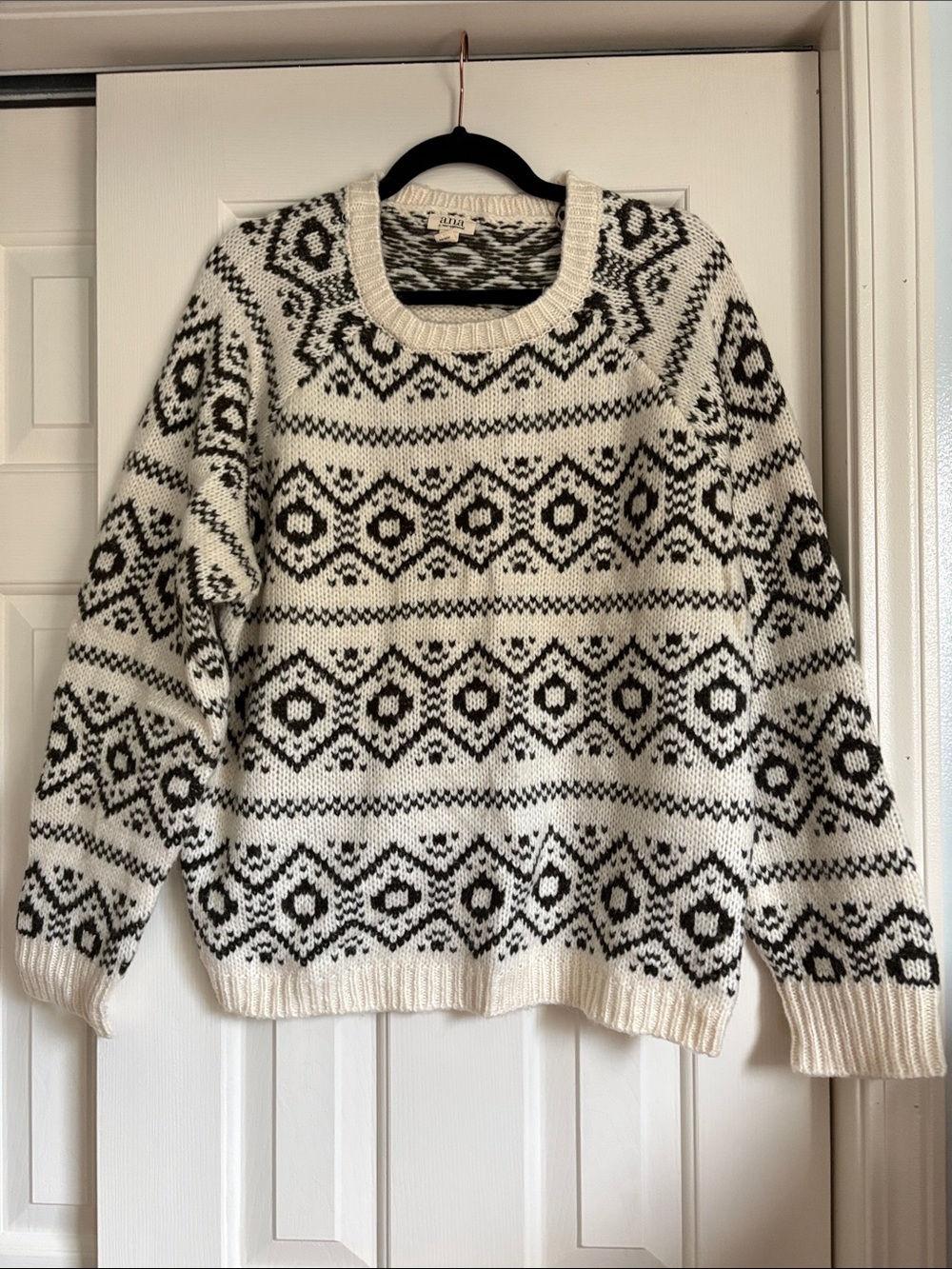 a.n.a Ivory & Black Fair Isle Crewneck Sweater